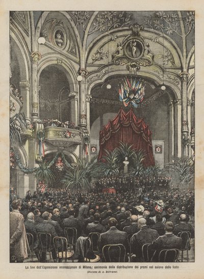 El fin de la Exposición Internacional de Milán, ceremonia de distribución de premios en el salón de fiestas de Achille Beltrame
