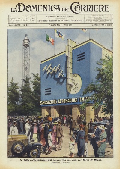La multitud en la Exposición de Aeronáutica Italiana, en el Parque de Milán de Achille Beltrame