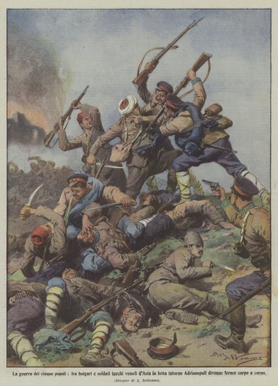 La guerra de los cinco pueblos, entre búlgaros y soldados turcos venidos de Asia la lucha alrededor de Achille Beltrame