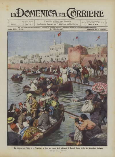 La guerra entre Italia y Turquía, la huida por mar de los habitantes de Trípoli tras la invitación de de Achille Beltrame