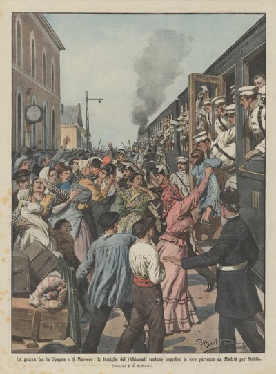 La guerra entre España y Marruecos, las familias de los reclutados intentan impedir su partida de Achille Beltrame