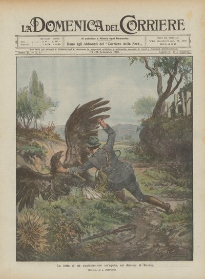 La lucha de un cazador con un águila, en los alrededores de Florencia de Achille Beltrame