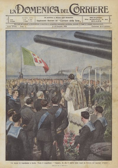 La misa de Año Nuevo a bordo, habla el capellán, Señor, haz que el nuevo año marque... de Achille Beltrame