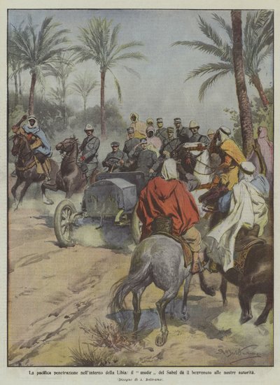 La pacífica penetración en el interior de Libia, el mudir del Sahel da la bienvenida a nuestras autoridades de Achille Beltrame