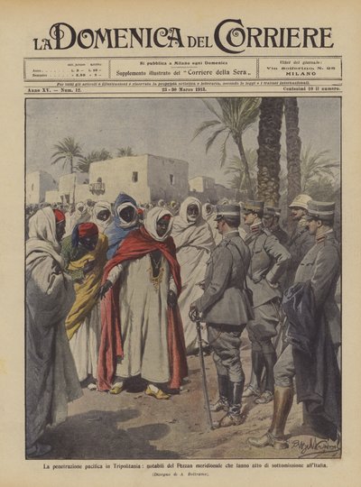 La penetración pacífica en Tripolitania, notables del Fezzan meridional que hacen acto de Achille Beltrame