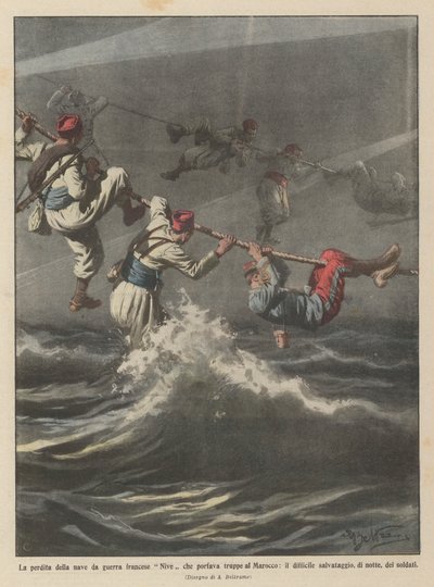 La pérdida del buque de guerra francés Nive que transportaba tropas a Marruecos de Achille Beltrame