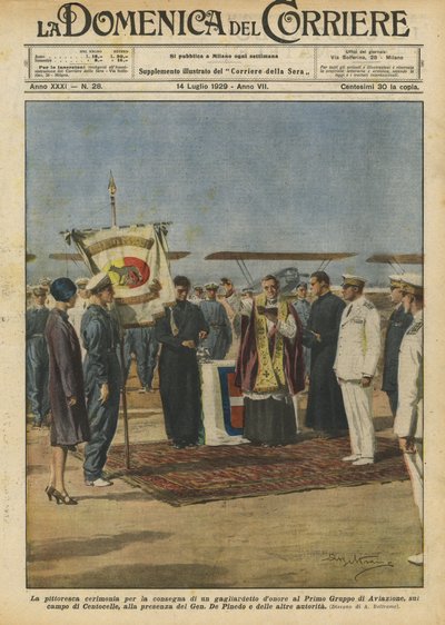 La pintoresca ceremonia de entrega de un estandarte de honor al Primer Grupo de Aviación de Achille Beltrame