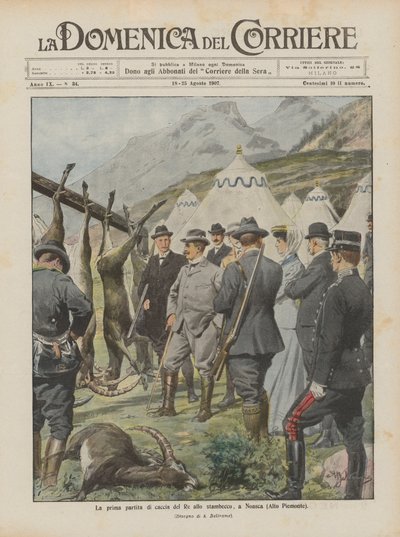La primera partida de caza del Rey al íbice, en Noasca (Alto Piamonte) de Achille Beltrame