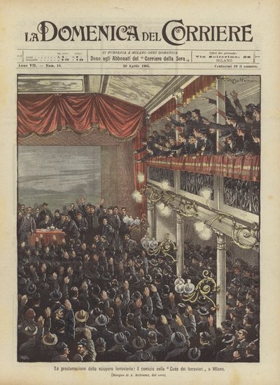 La proclamación de la huelga ferroviaria, el mitin en la Casa de los ferroviarios en Milán de Achille Beltrame