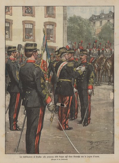La rehabilitación de Dreyfus, en presencia de las tropas es condecorado con la Legión de Honor de Achille Beltrame