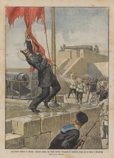 La revuelta militar en Rusia, oficial asesinado por los rebeldes mientras arrancaba la bandera roja de Achille Beltrame