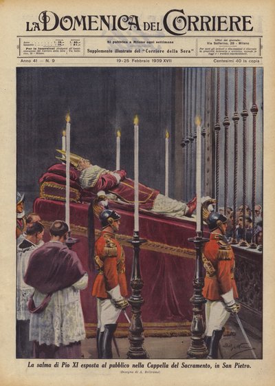 El cuerpo de Pío XI expuesto al público en la Capilla del Sacramento, en San Pedro de Achille Beltrame
