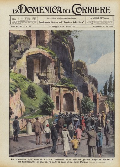 La simbólica loba romana ha sido trasladada de la vieja jaula a lo largo de la escalera de Achille Beltrame