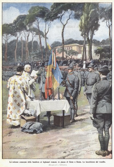 La solemne entrega de la bandera a los legionarios rumanos, en la plaza de Siena en Roma de Achille Beltrame
