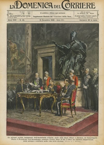 La solemne sesión inaugural de la Academia de Italia, en la sala de los Horacios y Curiacios, en el Capitolio de Achille Beltrame
