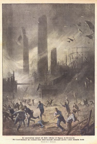La espantosa catástrofe de las fábricas de Oppau, en Alemania de Achille Beltrame