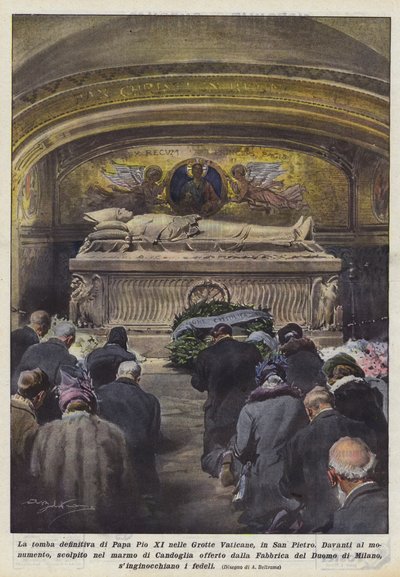 La tumba definitiva del Papa Pío XI en las Grutas Vaticanas, en San Pedro de Achille Beltrame