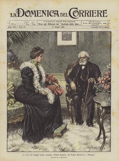 La visita del mayor poeta nacional, Giosue Carducci, a la Reina Margarita, en Bolonia de Achille Beltrame