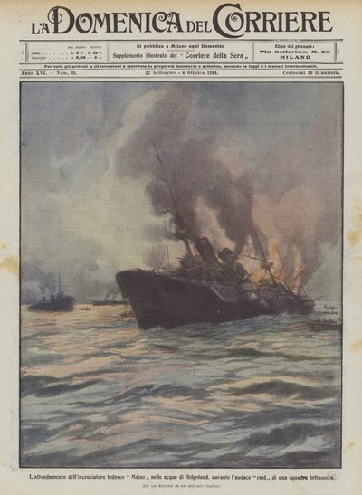 El hundimiento del crucero alemán Mainz en las aguas de Helgoland, durante una audaz incursión de Achille Beltrame