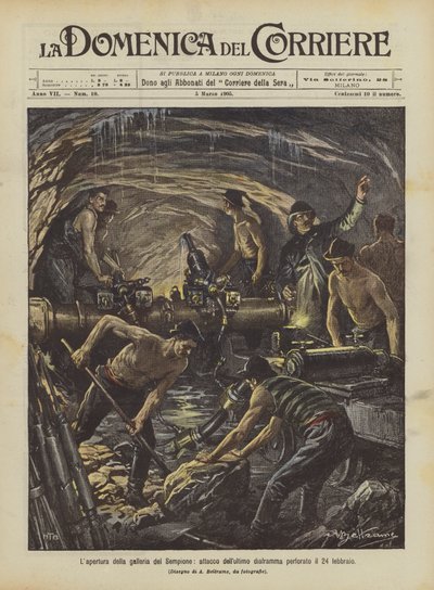 La apertura del túnel del Simplón, ataque del último diafragma perforado el 24 de febrero de Achille Beltrame