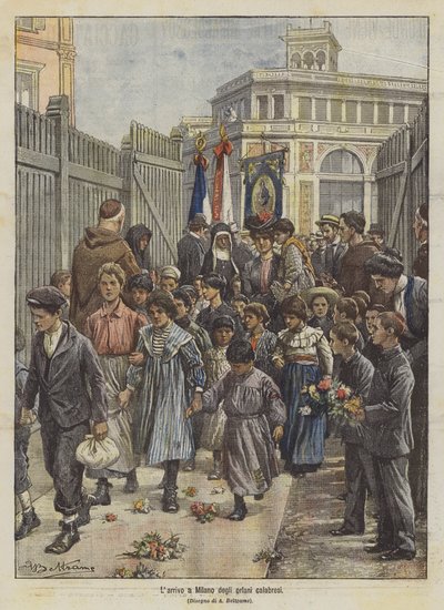 La llegada a Milán de los huérfanos calabreses de Achille Beltrame