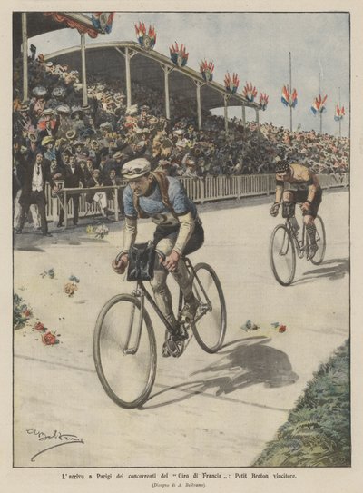 La llegada a París de los competidores del Tour de Francia, Petit Breton ganador de Achille Beltrame
