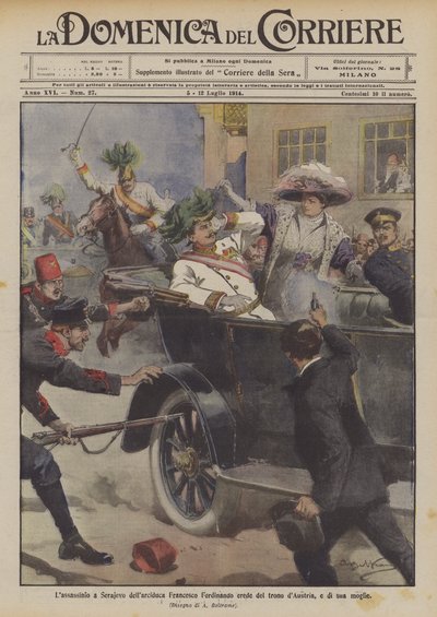 El asesinato en Sarajevo del archiduque Francisco Fernando heredero del trono de Austria, y de su esposa de Achille Beltrame