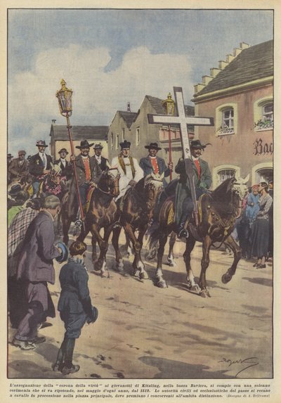 La asignación de la corona de la virtud a los jóvenes de Kotzling, en la Baja Baviera... de Achille Beltrame