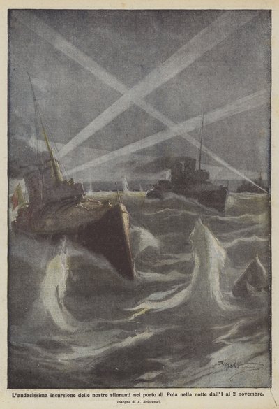 La audacísima incursión de nuestras torpederas en el puerto de Pola en la noche del 1 al 2 de noviembre de Achille Beltrame