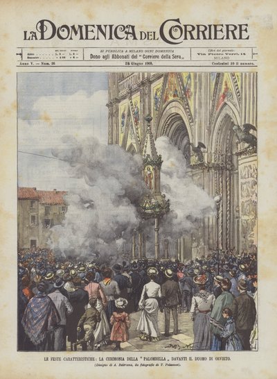 Las fiestas características, la ceremonia de la Palombella frente al Duomo de Orvieto de Achille Beltrame