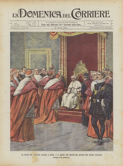 Las Fiestas por el Jubileo Papal en Roma, SS León XIII Recibe los Saludos del Sagrado Colegio de Achille Beltrame