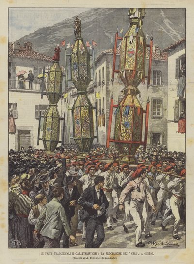 Las fiestas tradicionales y características, la procesión de los cirios en Gubbio de Achille Beltrame
