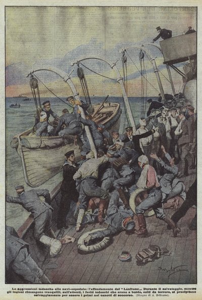 Las agresiones alemanas a los barcos-hospital, el hundimiento del Lanfrane de Achille Beltrame