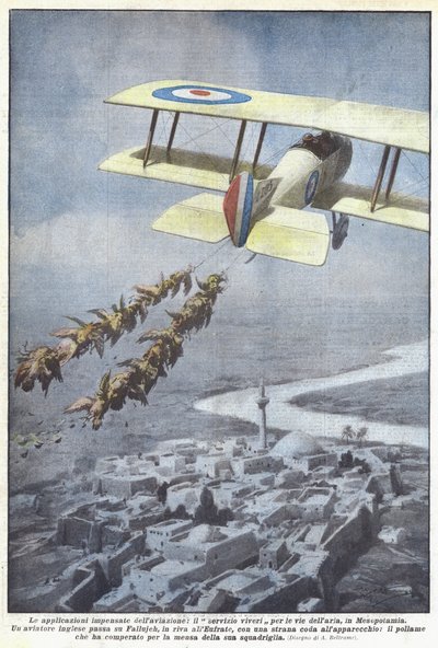 Las aplicaciones inesperadas de la aviación, el servicio de víveres por las vías aéreas, en Mesopotamia de Achille Beltrame