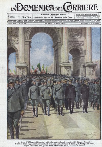 Las fiestas de Milán al Ejército y la Marina, en el aniversario de las Cinco Jornadas de Achille Beltrame