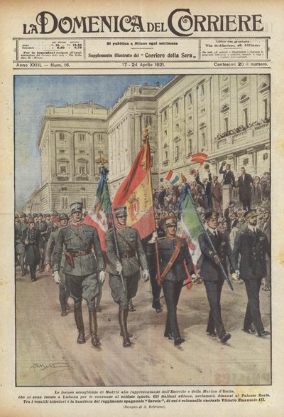 Las festivas acogidas de Madrid a las representaciones del Ejército y la Marina de Italia de Achille Beltrame