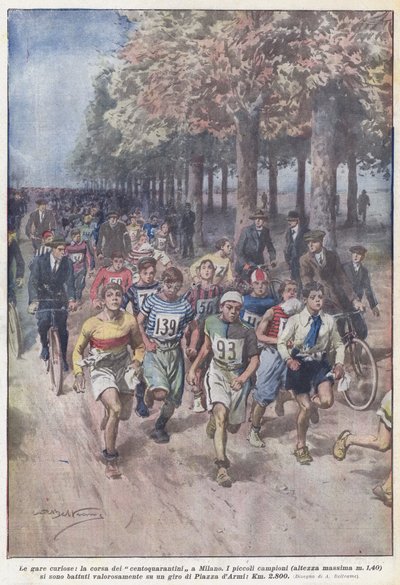 Las carreras curiosas, la carrera de los ciento cuarenta en Milán de Achille Beltrame