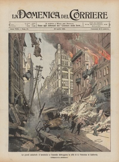 Las grandes catástrofes, el terremoto y el incendio destruyen la ciudad de San Francisco de California de Achille Beltrame