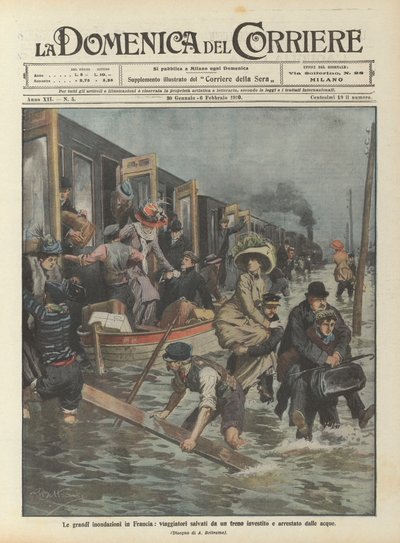 Las grandes inundaciones en Francia, viajeros rescatados de un tren atrapado y detenido por las aguas de Achille Beltrame