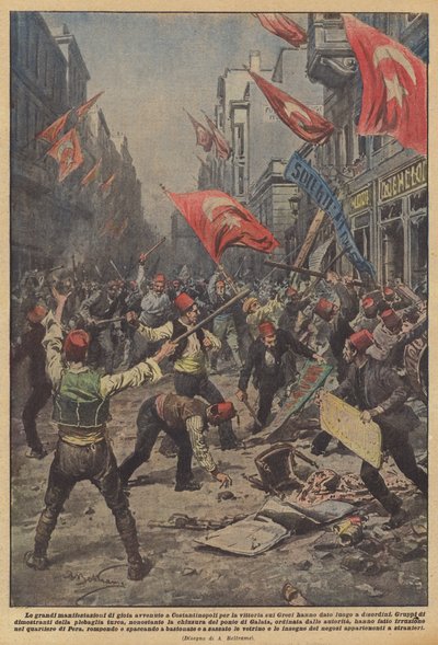 Las grandes manifestaciones de alegría ocurridas en Constantinopla por la victoria sobre los griegos han dado lugar a disturbios de Achille Beltrame