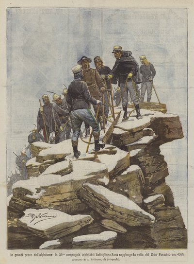 Las grandes pruebas del alpinismo, la 36ª compañía alpina del batallón Susa alcanza la cima de Achille Beltrame