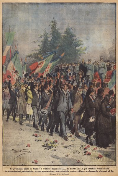 Las grandiosas fiestas de Milán a Víctor Manuel III de Achille Beltrame