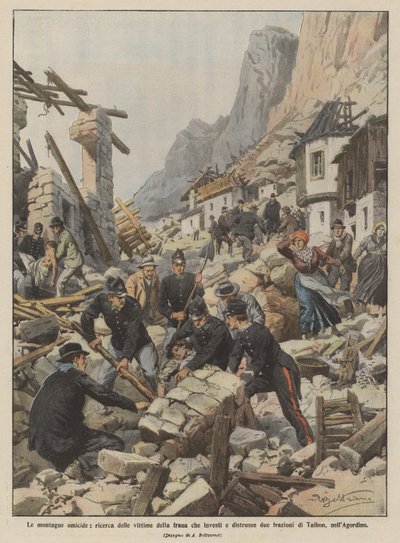 Las montañas asesinas, búsqueda de las víctimas del deslizamiento de tierra que arrasó y destruyó dos aldeas de Achille Beltrame