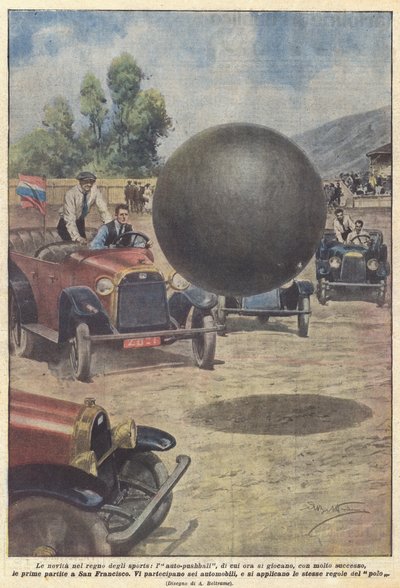 Las novedades en el reino de los deportes, el auto-pushball, que ahora se juega con mucho éxito de Achille Beltrame