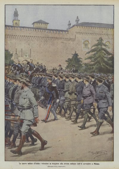 Las nuevas milicias de Italia, voluntarios civiles en la revista militar del 2 de noviembre en Milán de Achille Beltrame