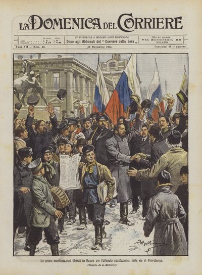 Las primeras manifestaciones liberales en Rusia por la constitución, en las calles de San Petersburgo de Achille Beltrame