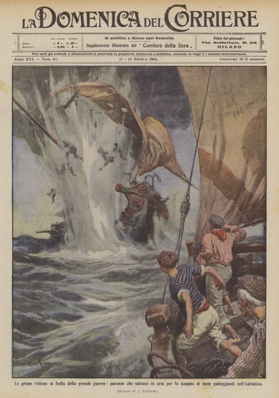 Las primeras víctimas en Italia de la gran guerra, paranzas que explotan por la detonación de minas de Achille Beltrame
