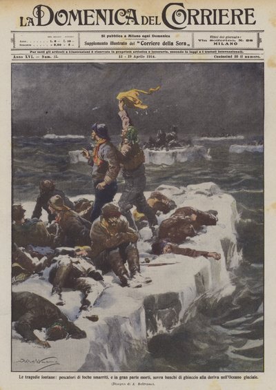 Las tragedias lejanas, pescadores de focas perdidos, y en gran parte muertos, sobre bancos de hielo de Achille Beltrame