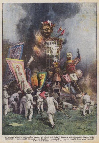 Las costumbres extrañas y pintorescas, un funeral chino en la isla de Sumatra de Achille Beltrame