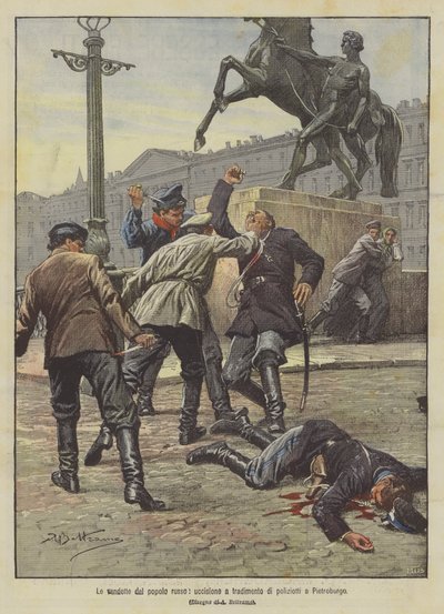 Las venganzas del pueblo ruso, asesinato a traición de policías en San Petersburgo de Achille Beltrame